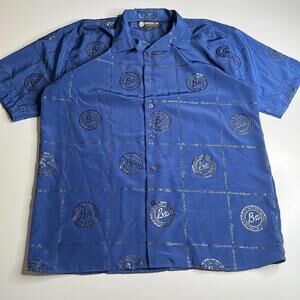 Brooklyn Xpress Blue Pattern Button-Up Shirt Men’s XL Made in Korea 100% Polyest